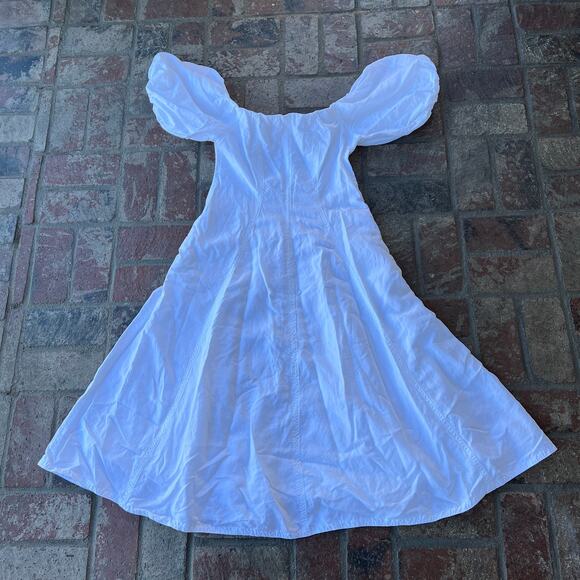 COS Off-The-Shoulder Puff-Sleeve Midi Dress White Size 8 A-Line - Picture 2 of 4